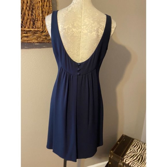 Escada Couture Dress Navy Blue 42 10 12 Low Plunge Open Back Silk Sheath - Picture 4 of 10